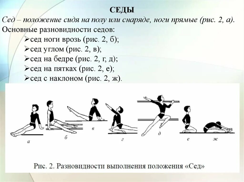 Сед упражнения. Терминология гимнастических упражнений. Седы в гимнастике.