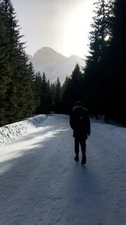 Walking on Road in Snow 