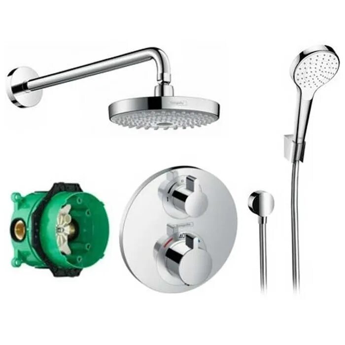 Душевой комплект Hansgrohe Croma select s 27295000. Душевой комплект Hansgrohe Croma select e 27294000. Hansgrohe Croma select s/Ecostat s 27295000. Душевая система Хансгрое с термостатом скрытого монтажа. Встраиваемый комплект для душа