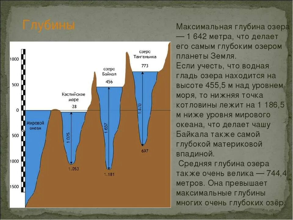 В озере на глубине 30. Максимальная и средняя глубина Байкала. Глубина озера Байкал. Высота Байкала над уровнем моря. Глубина Байкала максимальная.