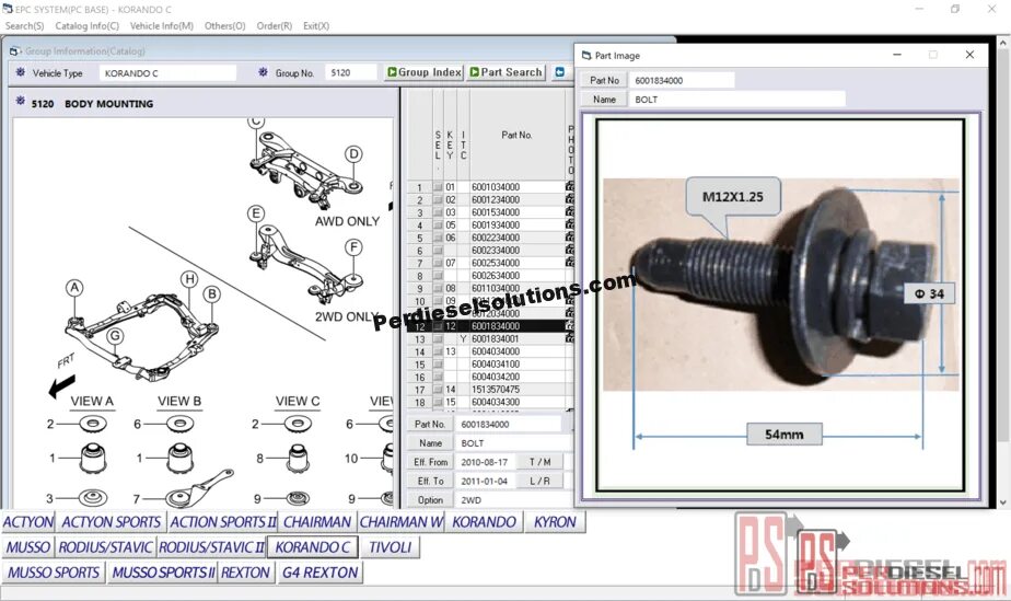 Болт подушки кузова передний ССАНГЙОНГ Кайрон. SSANGYONG 31642-08000. ССАНГЙОНГ каталог запчастей. SSANGYONG 66167-04601. Каталог актион