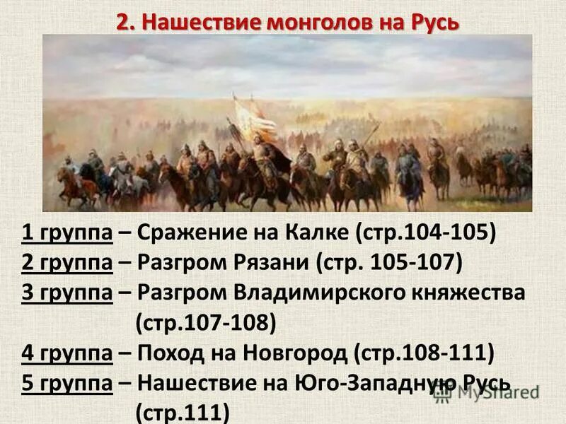 Тест по истории монгольское нашествие на русь