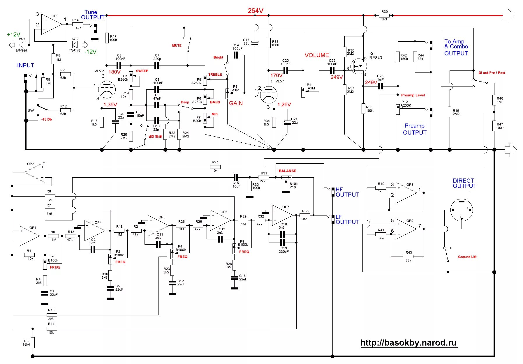 Усилитель звука в гитаре. Схема лампового преампа для бас гитары. Схема лампового предварительного усилителя для электрогитары. Преамп для бас гитары схема. Ламповый преамп для электрогитары схема.