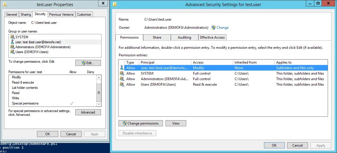 Write secure settings permission. Special permissions. advanced permissions system. shared folder. security folder user change.