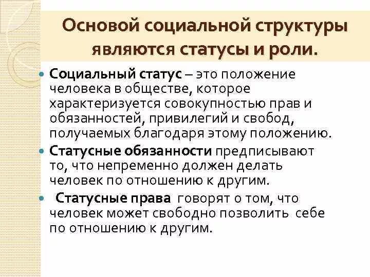 Социальная структура общества статусы и роли