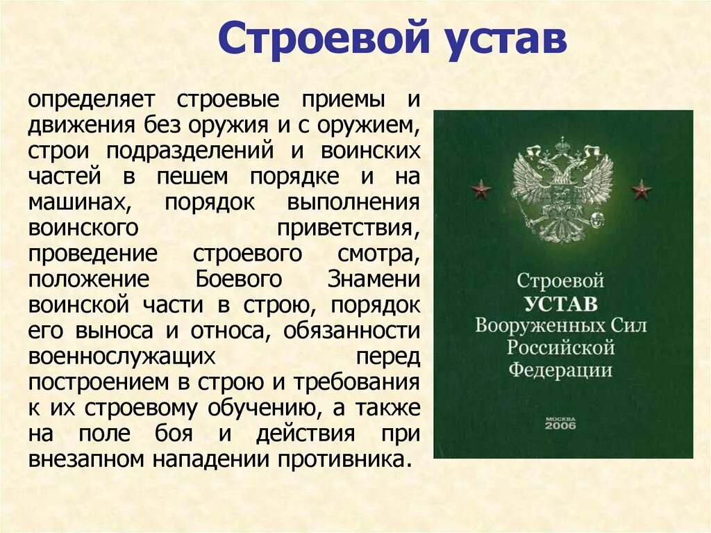 Строевой устав Вооруженных сил Российской Федерации определяет. Общевоинские уставы строевой устав. Строевой устав Российской армии. Военные уставы кратко. Устав внутренней службы вс рф статьи