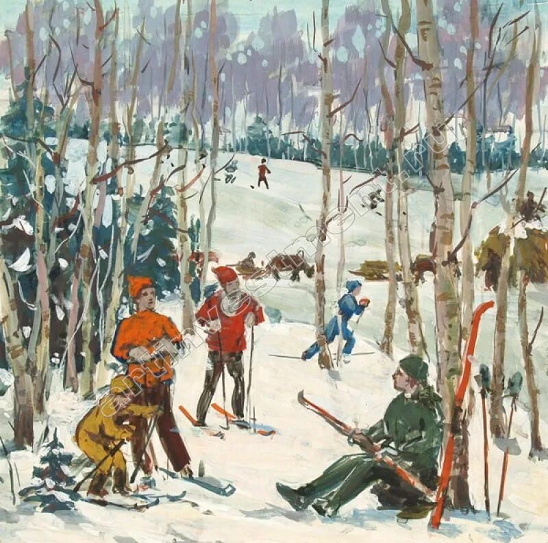 Картина лыжники. Кустодиев лыжники картина. К Юон лыжники. Художник Попков лыжники.