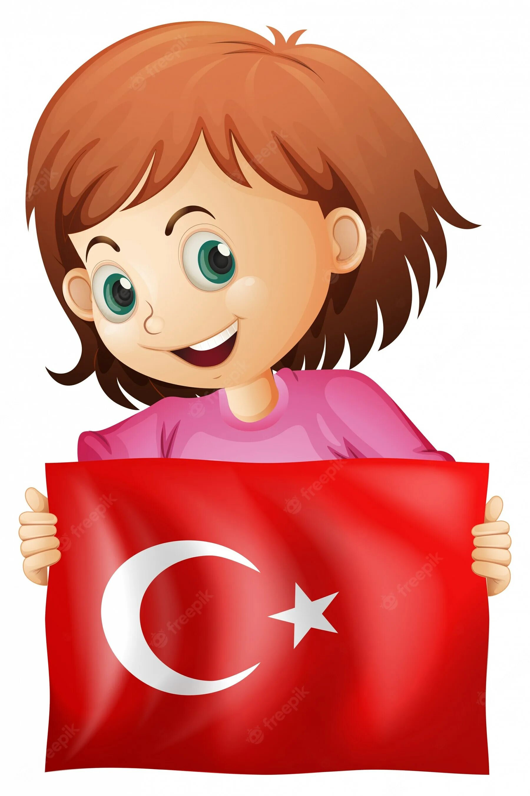 Держитесь на турецком. Девушка держит флаг Турции. Флаг Турции дети. Турция мультяшная. Иллюстрация девушки с турецким флагом.