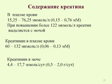 Уровень показателей креатинина