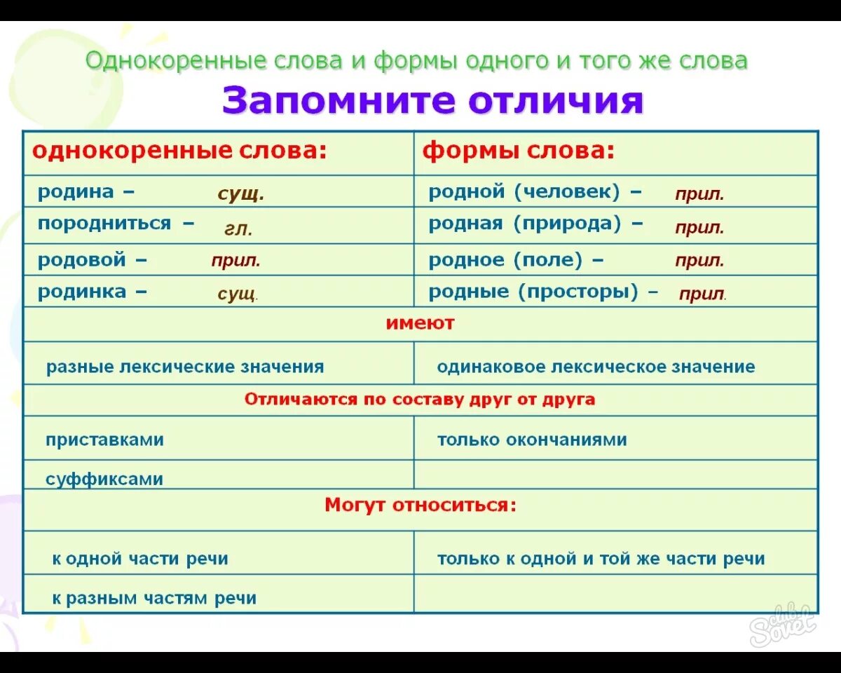 Виды форм слова