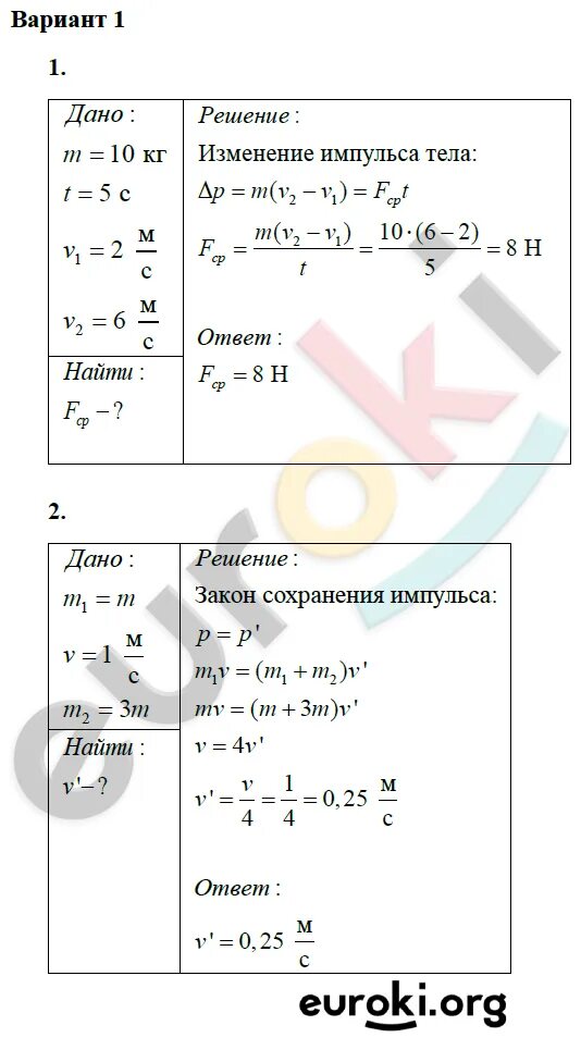 Контрольная работа по физике по теме механика