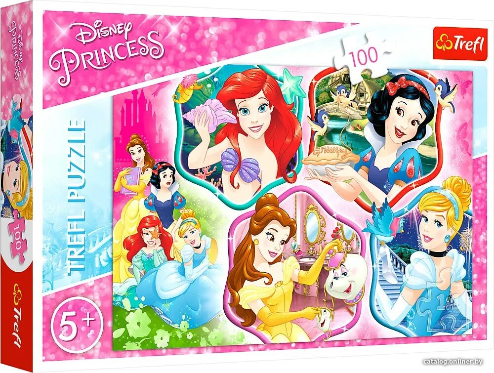 Пазл Trefl 100 деталей: очаровательные принцессы. Пазл Step Puzzle Disney Русалочка - 2 (90036), 24 дет.. Пазл Step Puzzle Disney Белоснежка (96036), 360 дет..