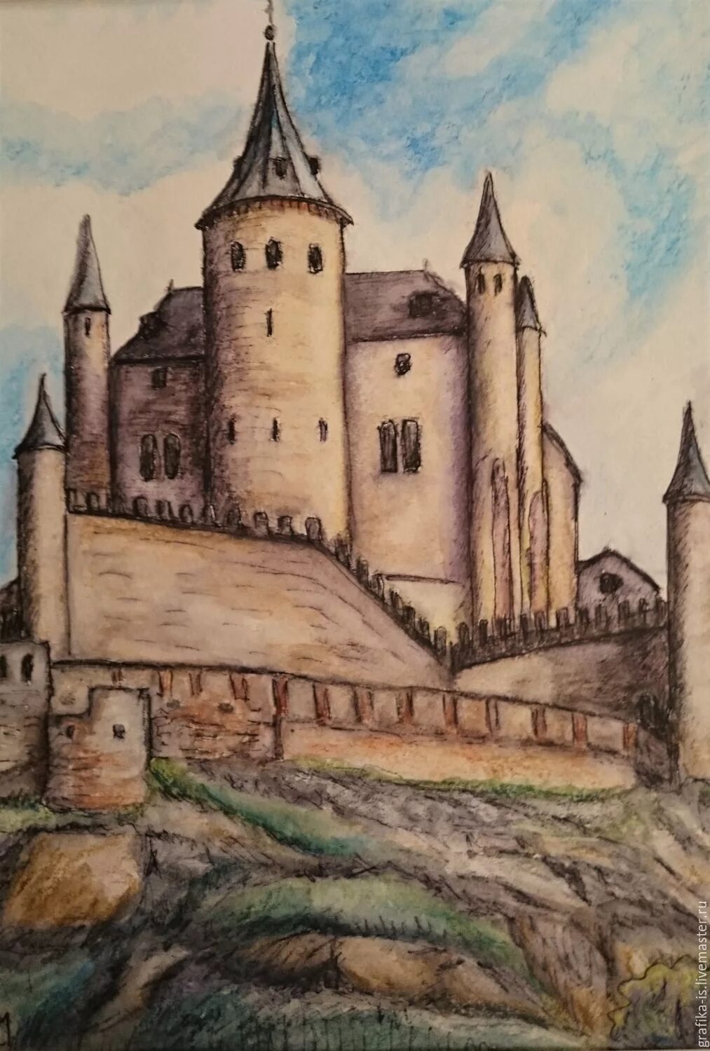 Замок 7 класс. Замок Алькасар в романском стиле. Романский замок средневековья рисунок. Рыцарский замок романский стиль. Замок рисунок карандашом.