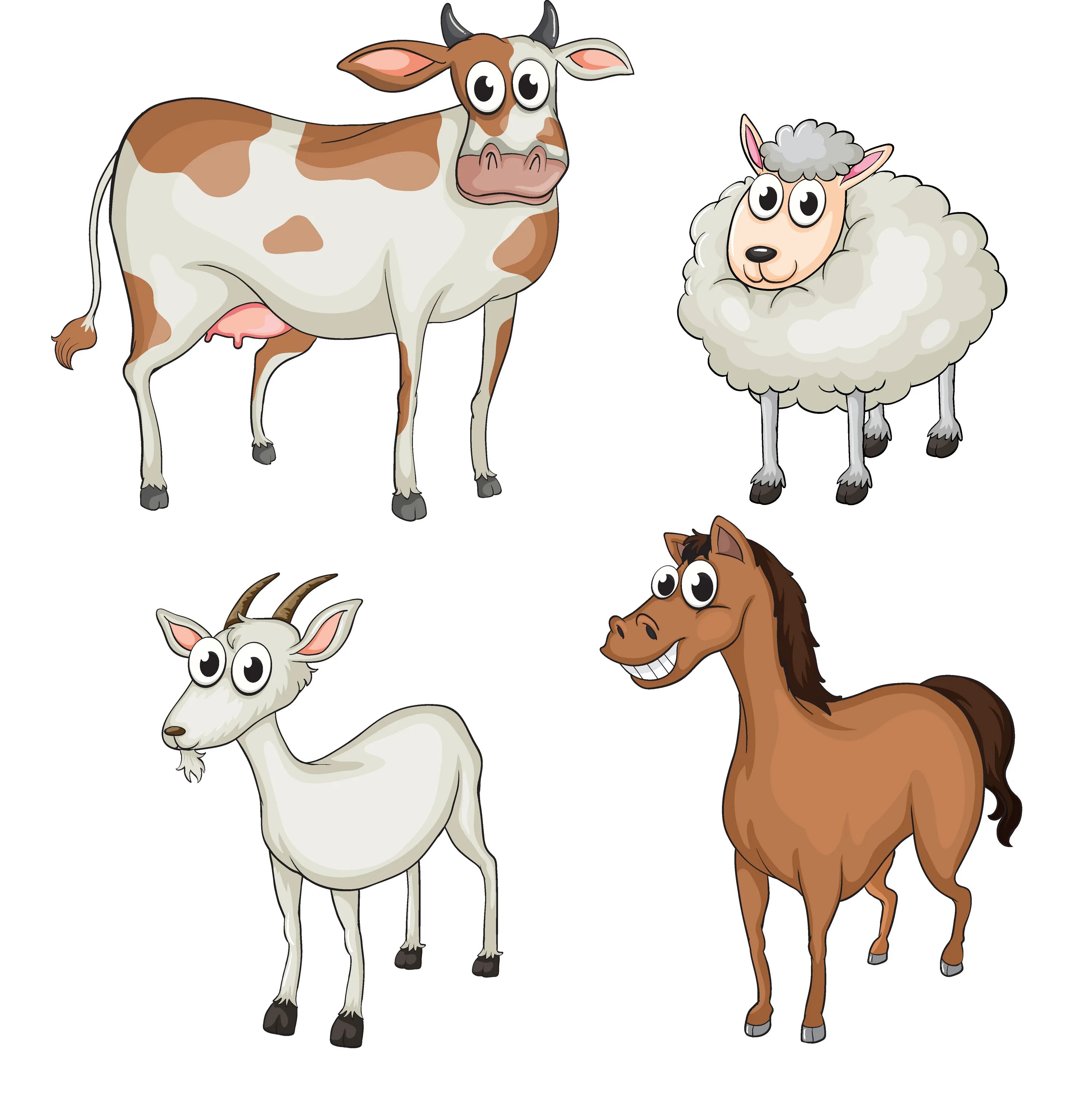 Корова овца лошадь. Корова лошадь коза. Животные на ферме мультяшные. Животные корова коза. Корова коза овца свинья