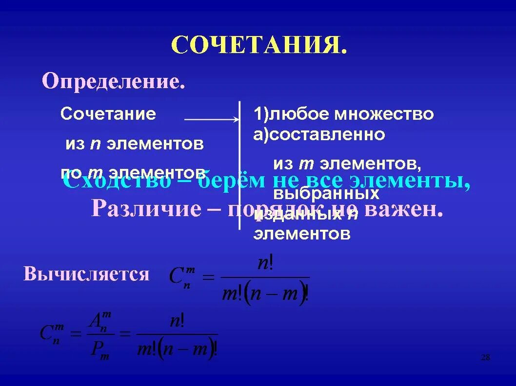 Дать определение сочетаний. Определение сочетания. Перестановки размещения сочетания. Сочетания и размещения формулы. Определение сочетания элементов.