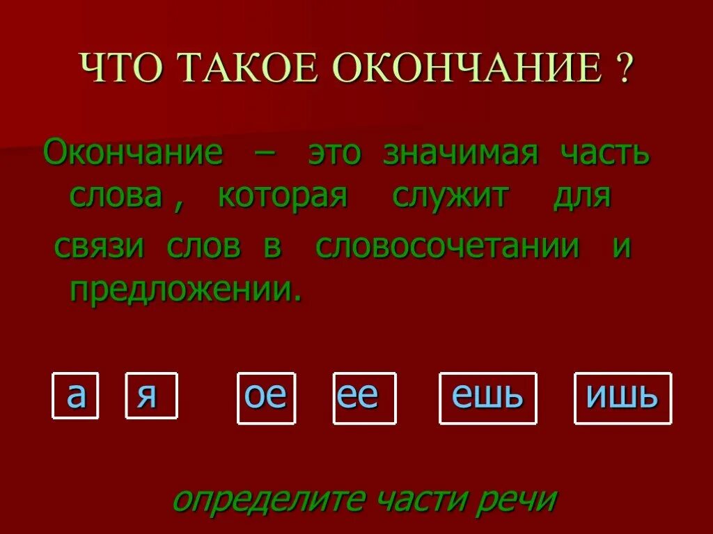 Окончание. Правило окончание. Окончание слова. У окна.