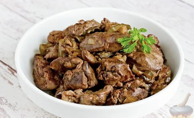 Куриная печень с луком пп