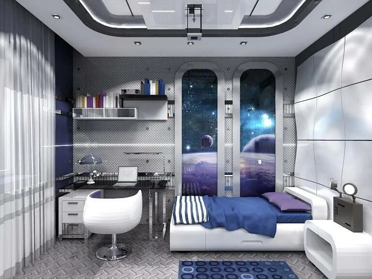 Детская будущего. Комната в космическом стиле. Комната в стиле космос. Комната в стиле космос для подростков. Космическая комната для мальчика.
