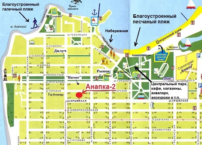 Схема маршрутов анапа. Пляжи Витязево на карте. Центральный пляж Анапа на карте. Анапаанапыанапа центр карта. Центр Анапы и набережная на карте.