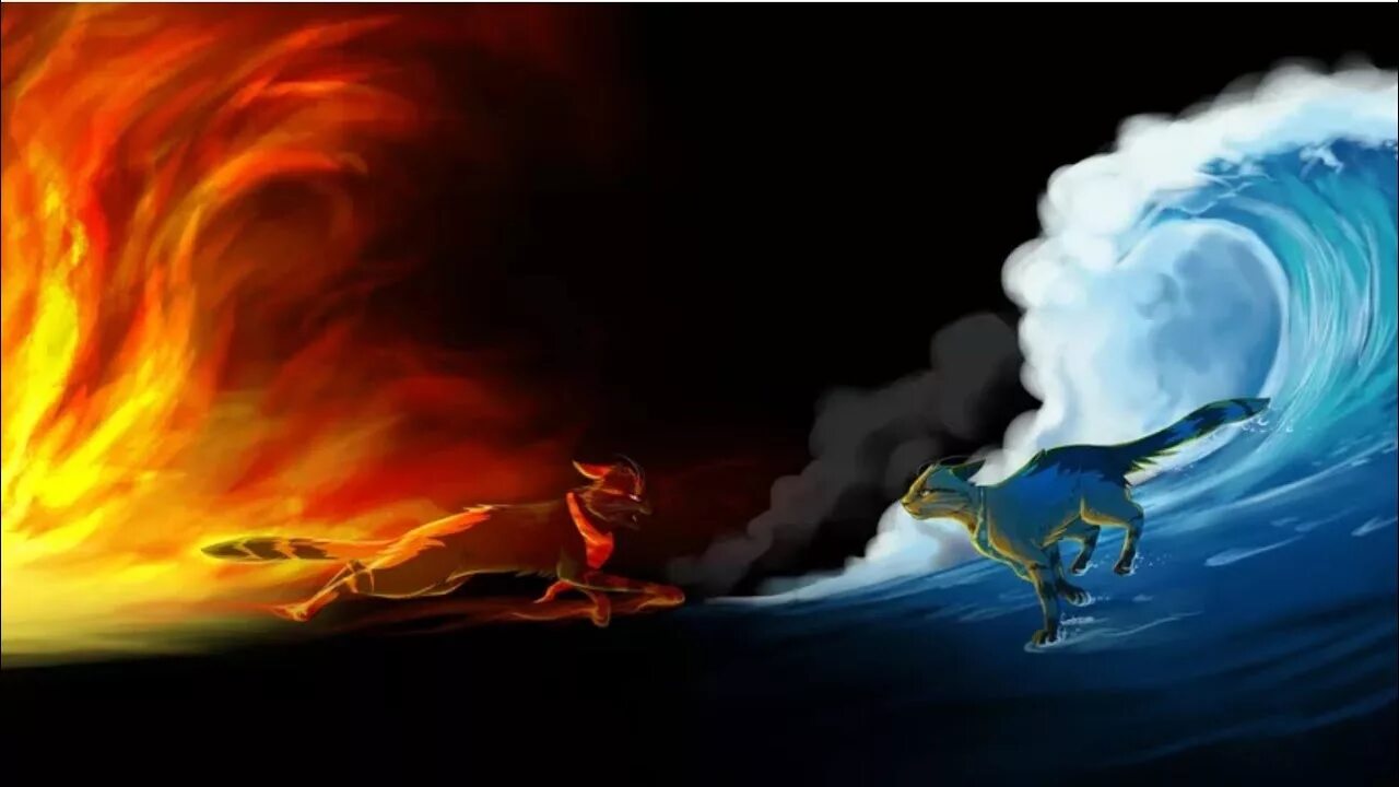 Огонь вода коты. Волки стихий. Огненная кошка. Огненный волк. Инь янь огонь и лед.