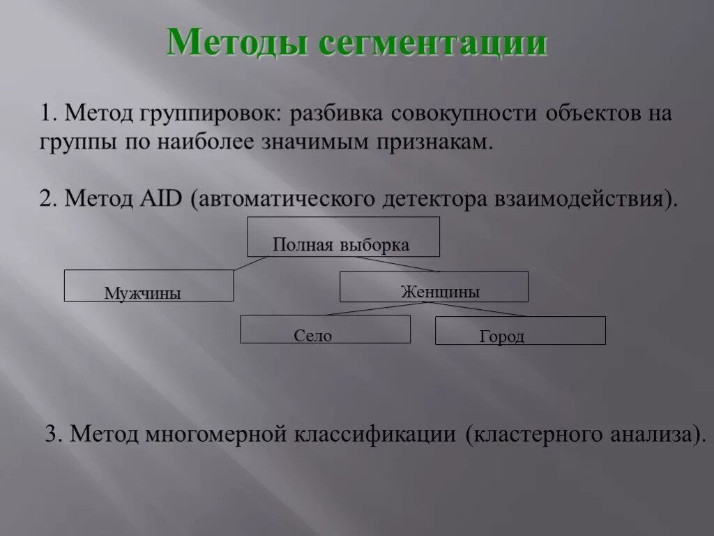 1 последовательная группа. Методы сегментации рынка. Метод группировок сегментация. Методы сегментирование рынка группировки. Метод сегментирования.