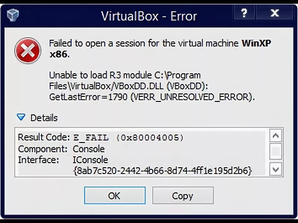 Virtualbox код ошибки e fail. E_fail (0x80004005). 0x80004005 IIKOFRONT ошибка. VIRTUALBOX Error. E fail 0x80004005 VIRTUALBOX Windows 10.