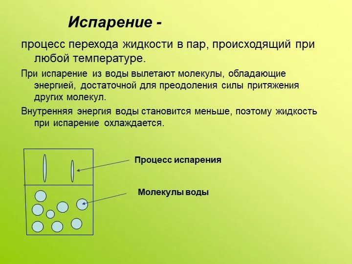 При комнатной температуре происходит. Испарение. Процесс испарения жидкости. Испарение воды физика. Успарление.