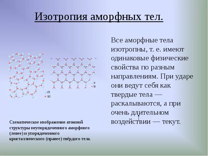 Изотропия кристаллов физика. Аморфные тела физика 8 класс. Аморфные тела изотропны. Структура аморфных тел. Свойства твердых тел аморфные