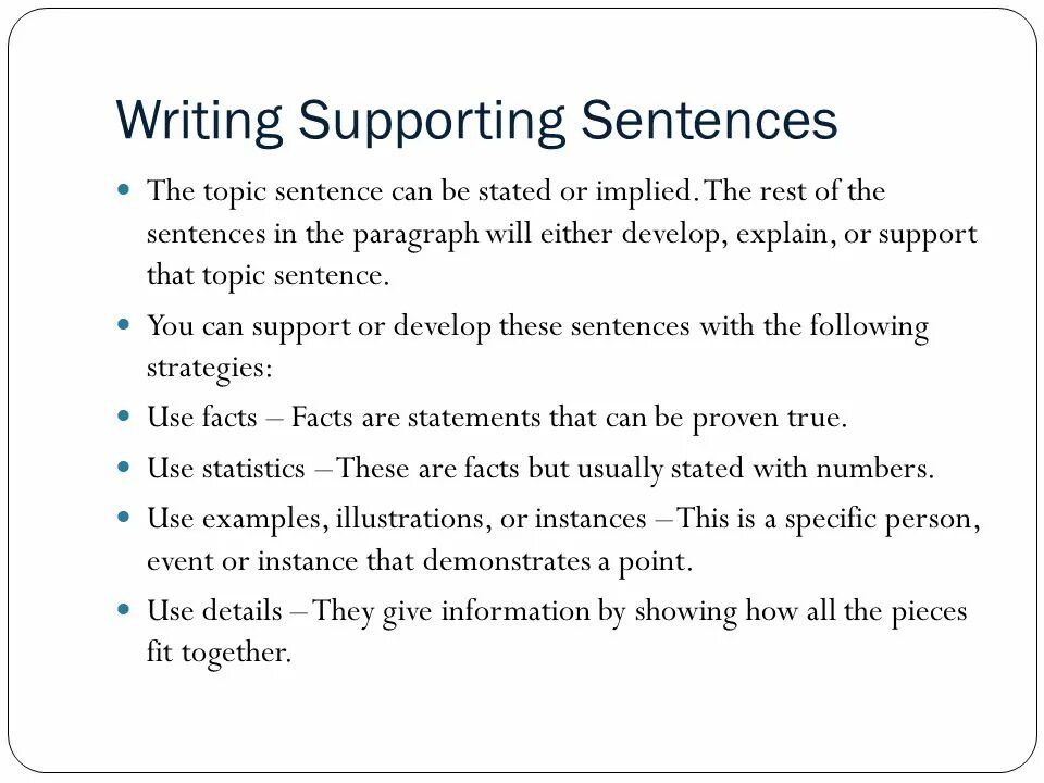 Supporting sentence examples. A topic sentence and supporting sentences. Sentences with support. Providing supporting sentences. Topic sentence supporting sentences