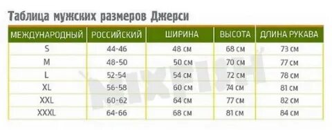 Размеры джерси