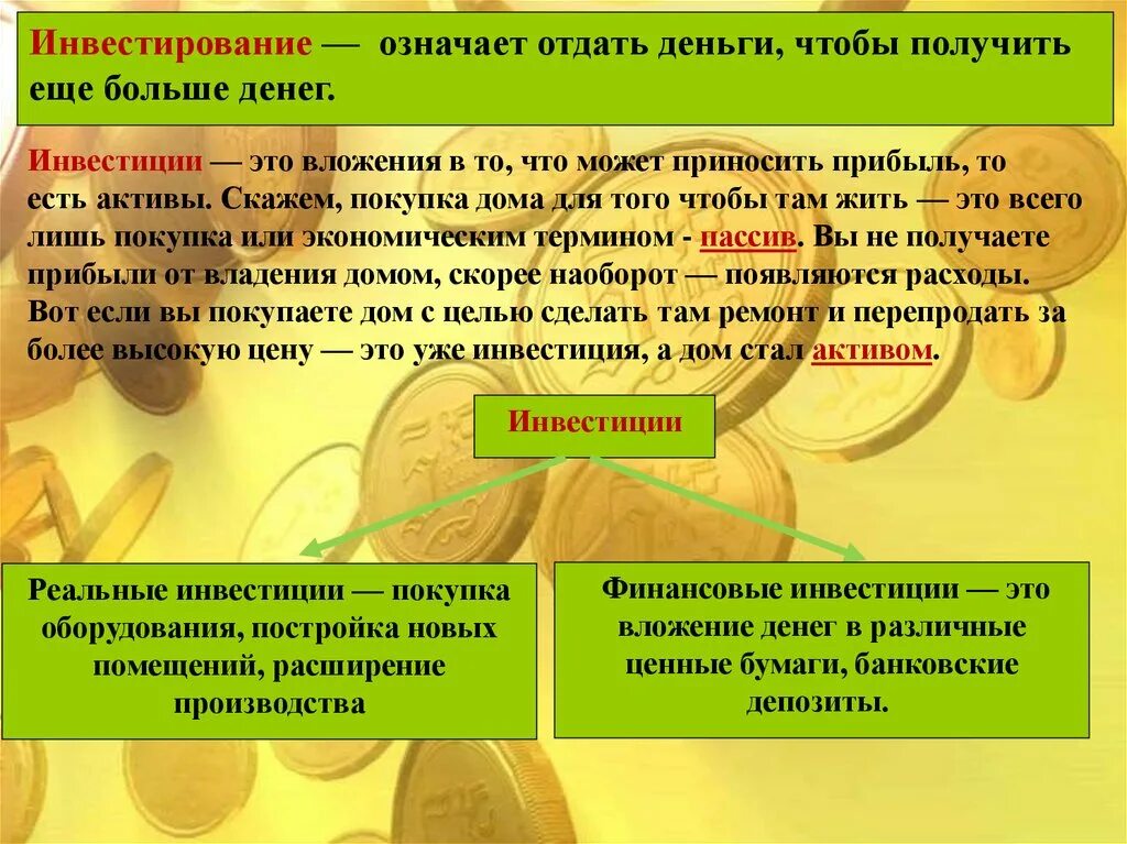 Деньги вложенные в дело это
