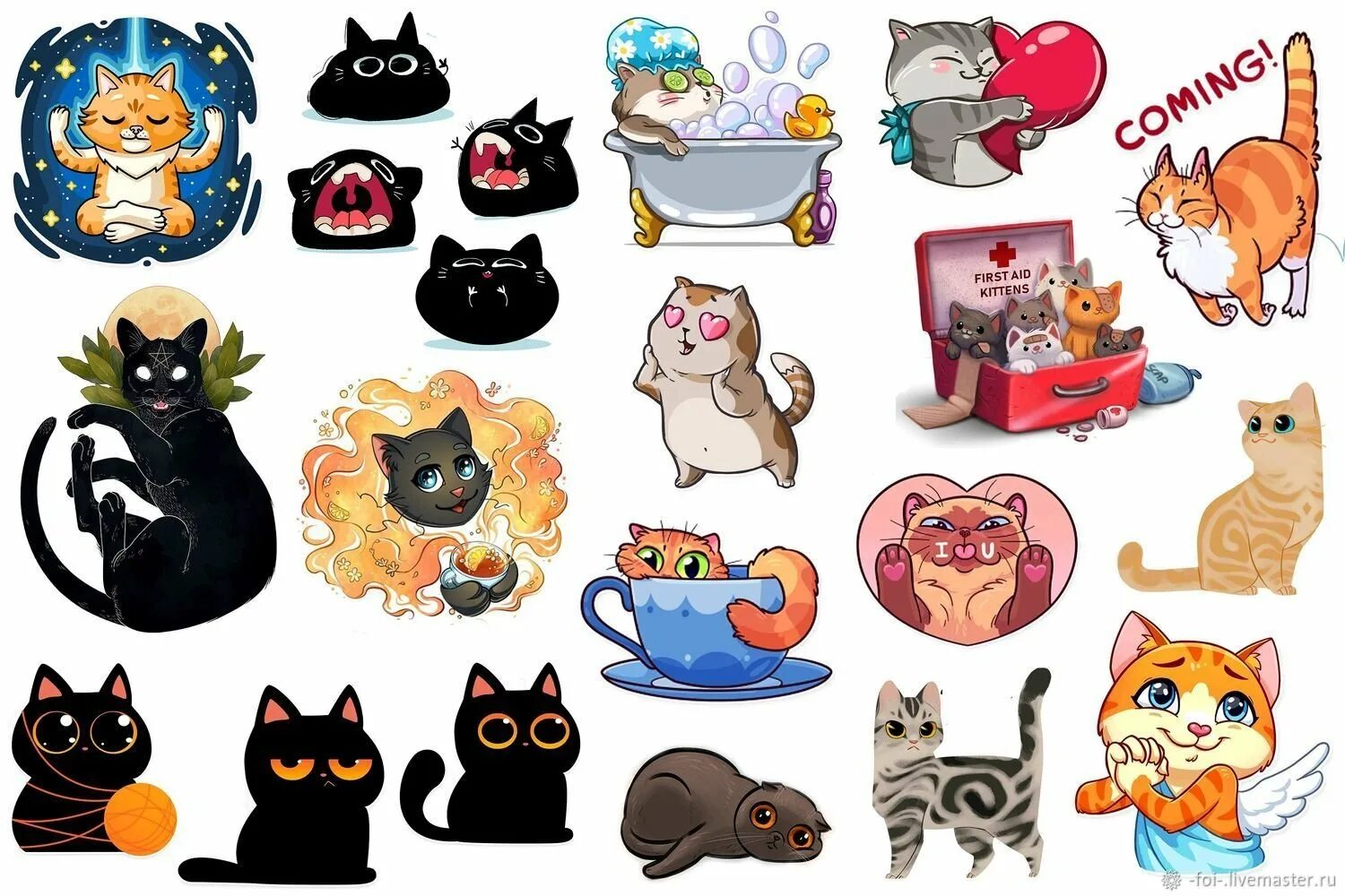 наклейки с котиками из пинтереста. наклейки с котиками из пинтереста. котики мультяшные. наклейка - кошки. котик рисунок.