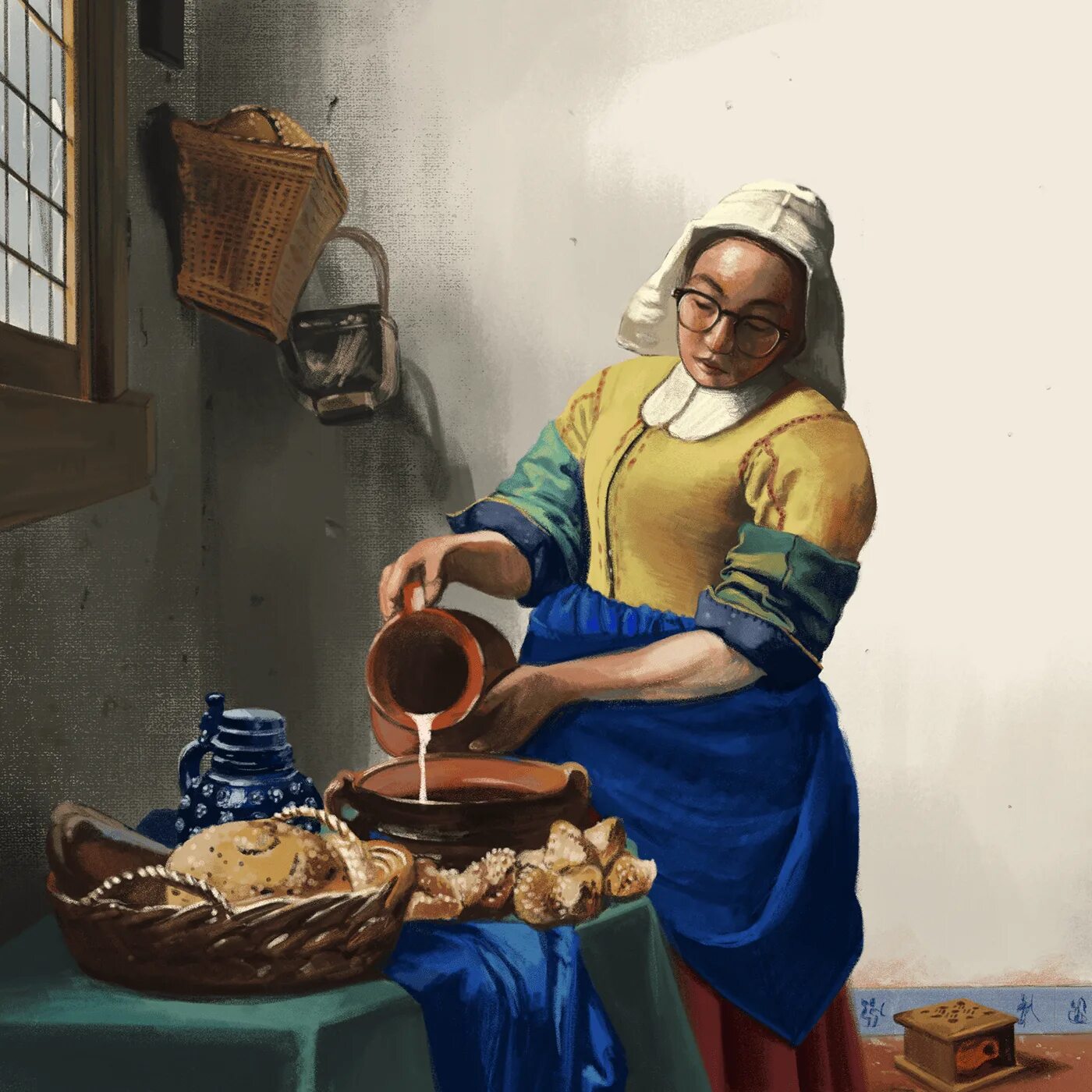 Вермеер кувшин. Вермеер молочница. Художник Vermeer картина Milkmaid.