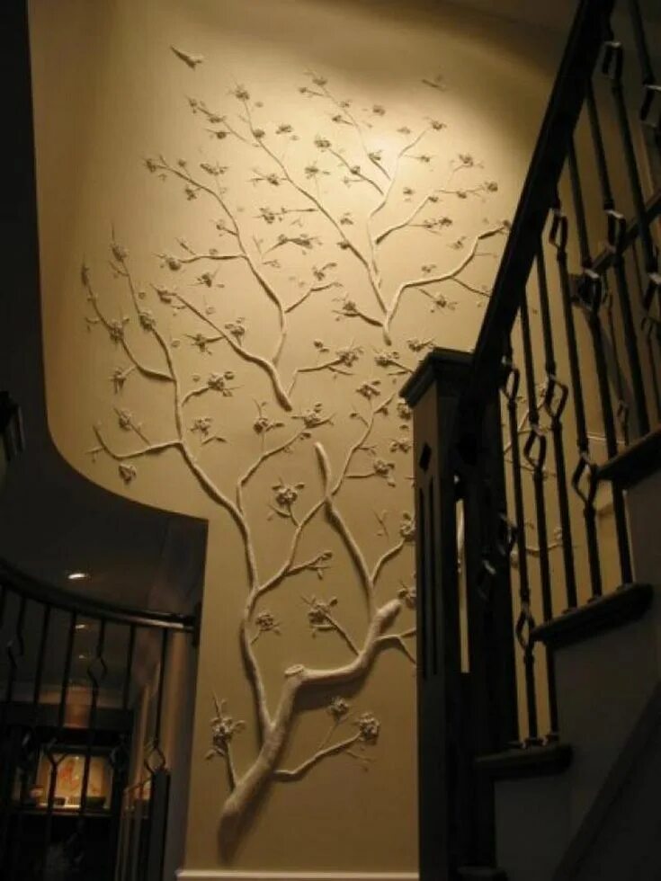 Объемная роспись стен. Декор стен деревом. Декорирование трещины на стене. Объемная роспись стен в интерьере.