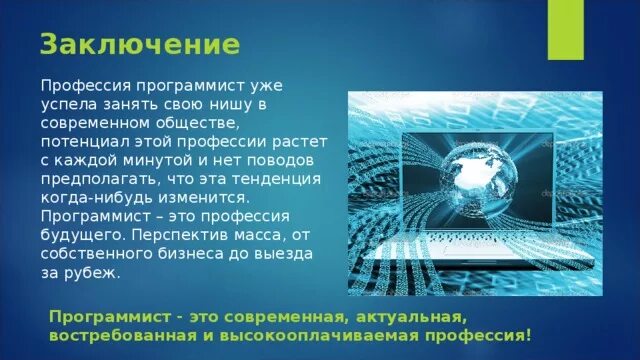 Презентация "Моя будущая профессия - программист" (11 класс) по обществознанию -
