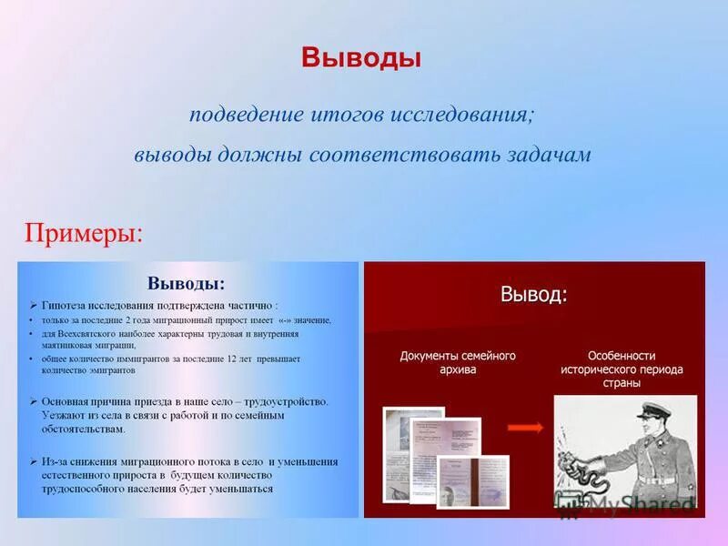 Что должно быть в выводе проекта