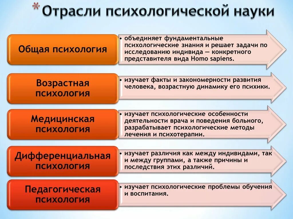 Научное знание психологии. Отрасли психологической науки. Характеристика отраслей психологии. Задачи и отрасли психологии. Отрасли современной психологии.