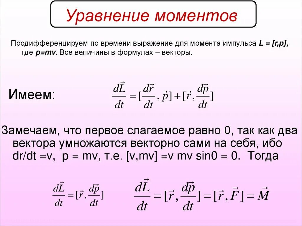 Наивысший момент. Уравнение моментов для системы материальных точек. Уравнение моментов для материальной точки. Уравнение моментов импульса. Уравнение моментов для одной материальной точки.