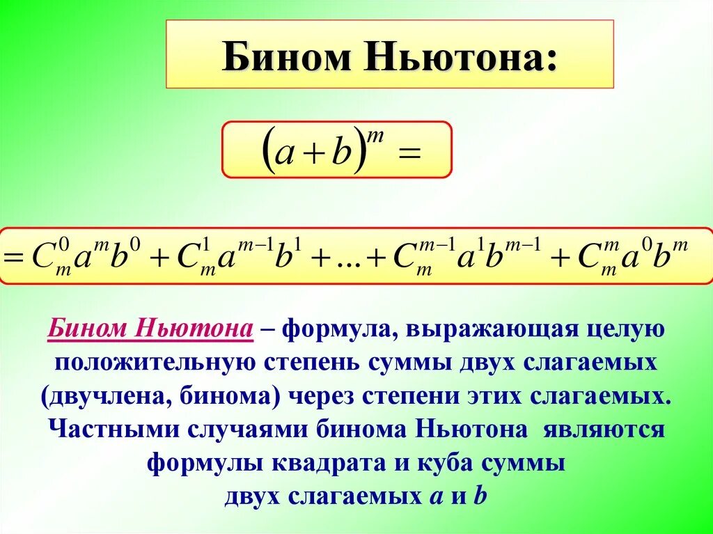 Деление ньютона. Теория Бином Ньютона формула. Бином Ньютона при n 2. Формула бинома Ньютона 10 класс. Бином Ньютона формула 10 степень.
