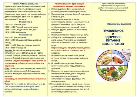 Питание детей памятка родителей