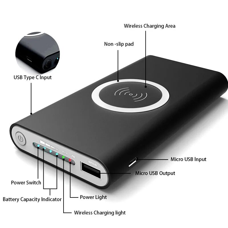 Повер банки с беспроводной зарядкой. Power Bank 10000 Mah с беспроводной зарядкой. Беспроводной Power Bank Qi 10000mah. Повербанк 10000mah беспроводная зарядка. Power Bank с беспроводной зарядкой для iphone.