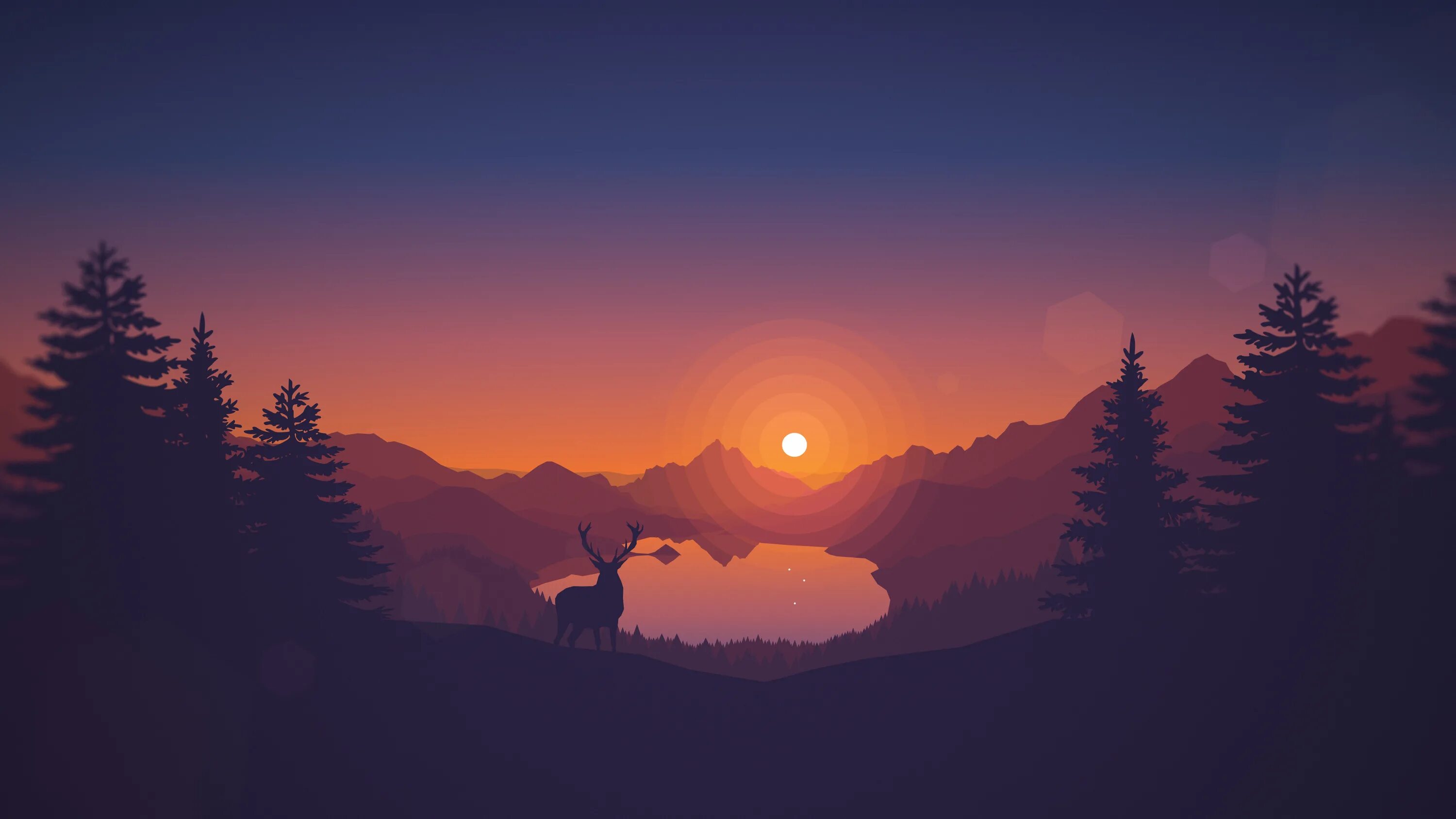 Flat night. Firewatch: Thorofare Dawn. Пейзаж Минимализм. Пейзажи в стиле Минимализм.