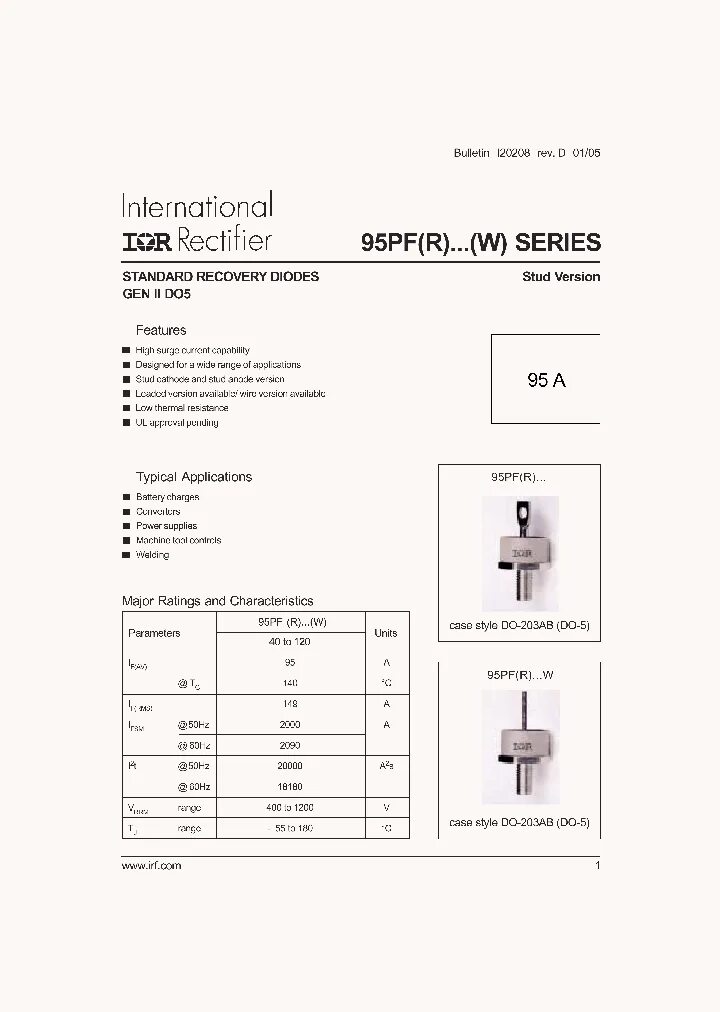 Int rev. Standard Recovery Diodes. Do-203ab. IRF 80. Irf120.