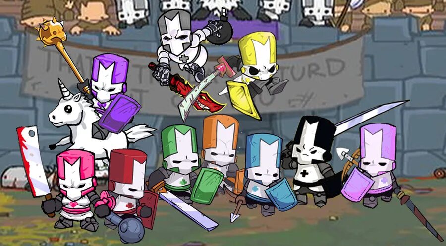 Кастл крашерс персонажи. Кастл крашерс. Castle Crashers фиолетовый рыцарь. Кастл крашерс герои. Некромант Кастл крашерс.