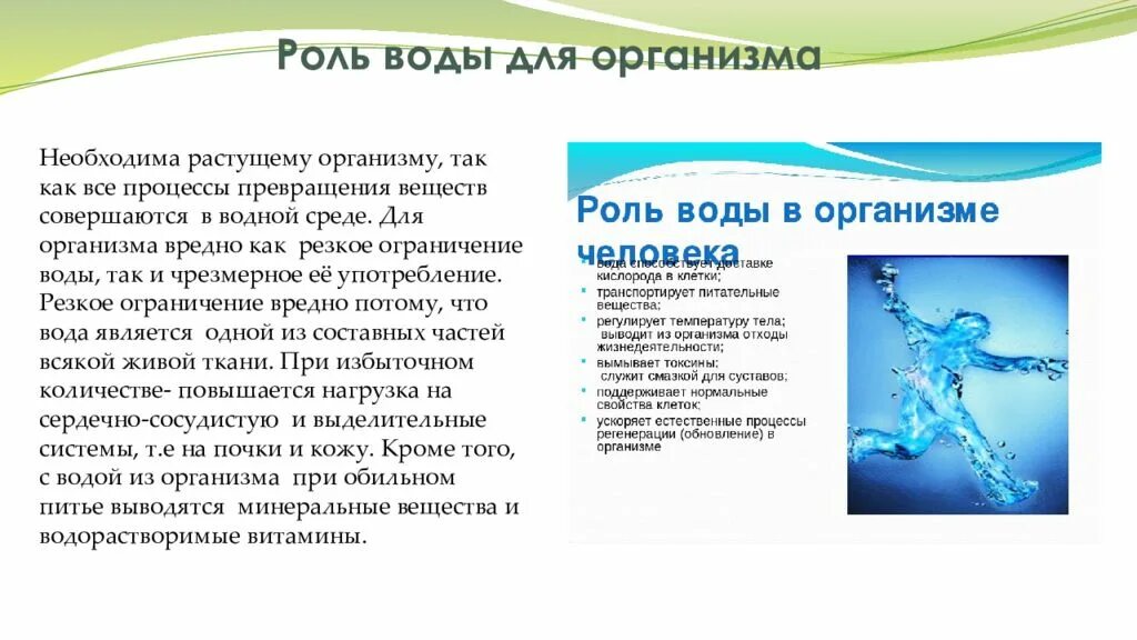 Важность воды для организма. Роль воды в организме. Роль воды в питании. Роль воды в жизнедеятельности организма.