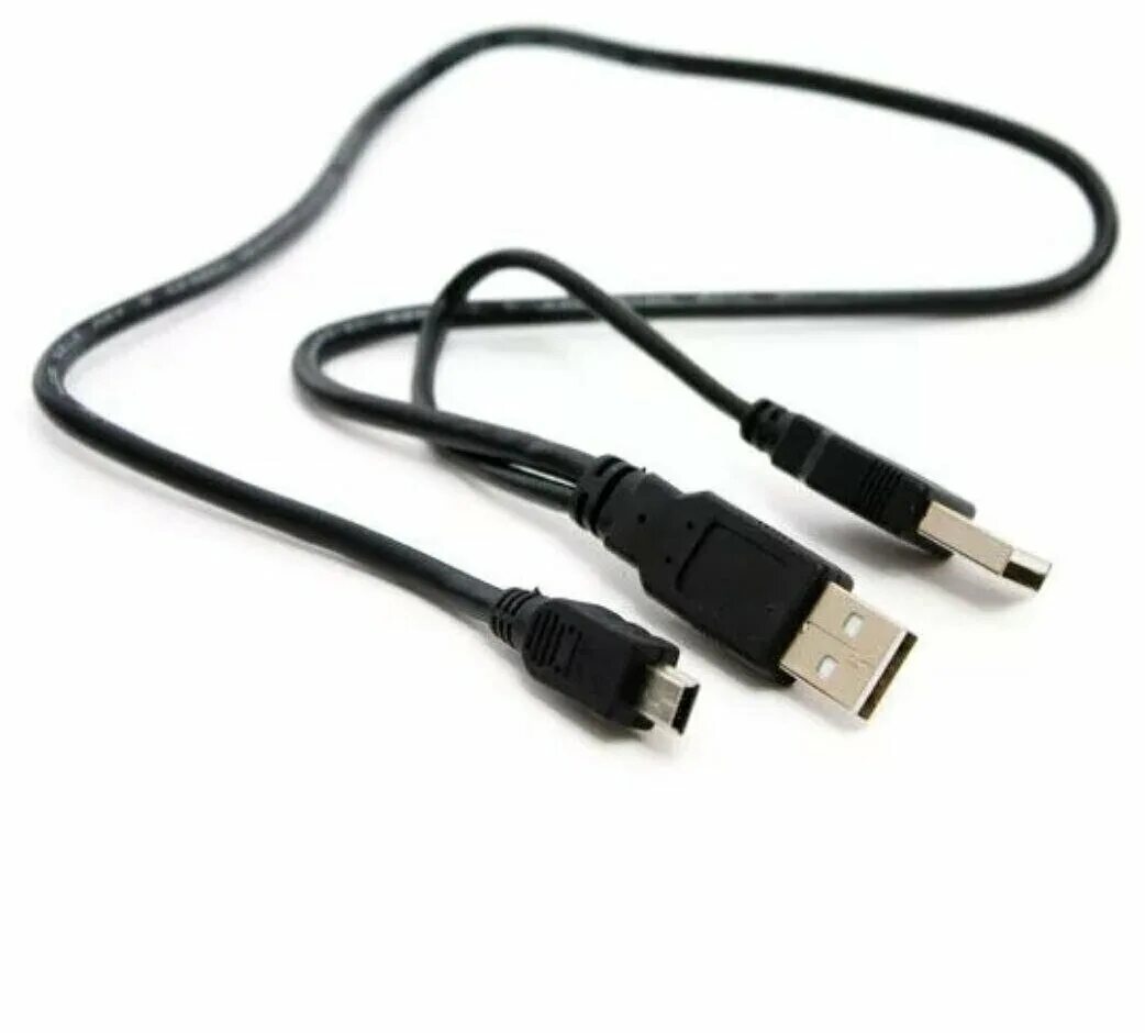 Кабель для HDD MINIUSB 2.0 С доп.питанием. Y образный кабель Mini USB 2.0 Transcend. Шнур для внешнего HDD Mini USB - 2 USB 2.0. Кабель для жесткого диска HDD C дополнительным питанием (USB/Mini USB 2.0).