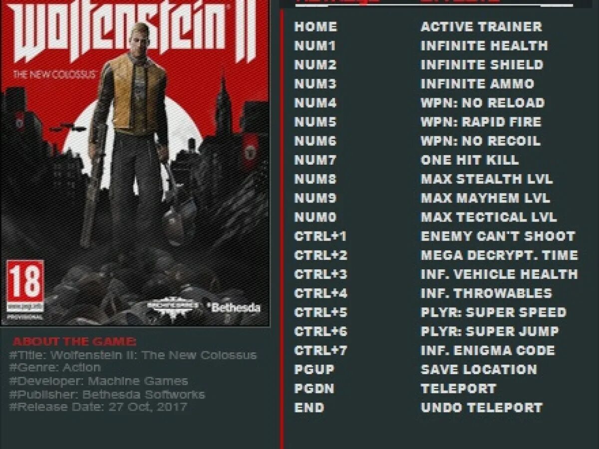 New order коды. Wolfenstein трейнер. Wolfenstein 2 читы. Wolfenstein the New order коды бессмертия. Вольфенштайн 2 Нью Колоссус трейнер.