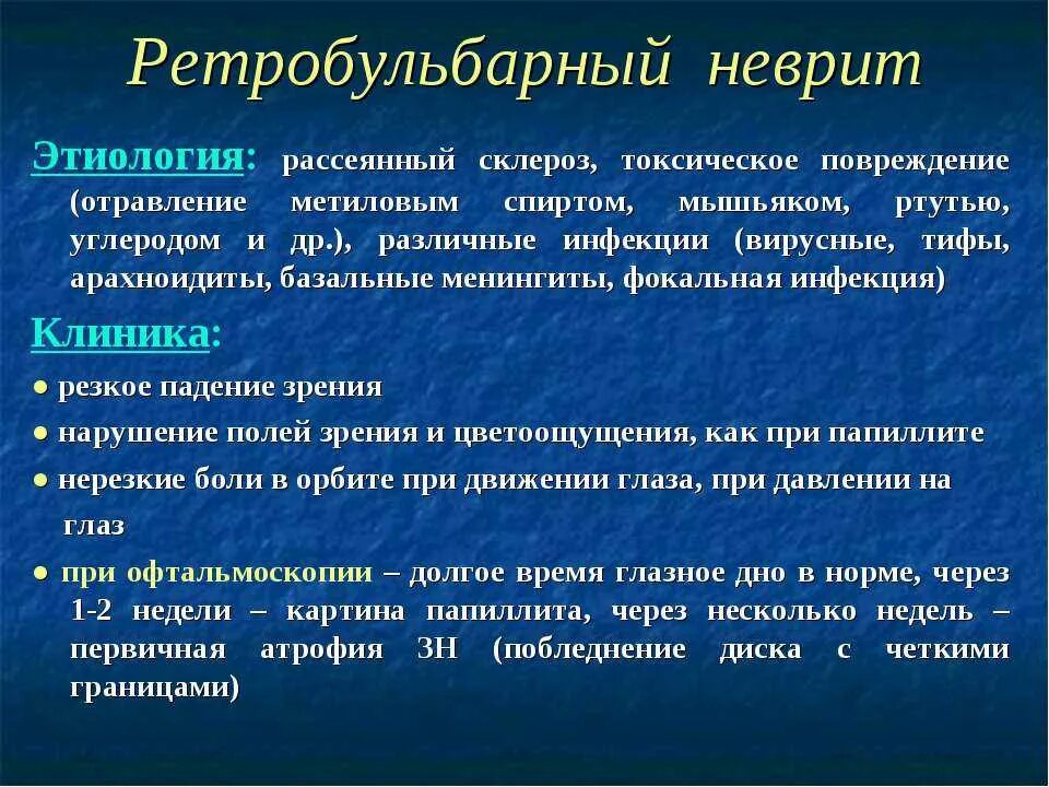 Ретробульбарный неврит. Ретра бульбарный ретрит. Интрабултьарный неврит. Ретробурбарный невроз.