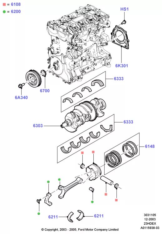 Болт шейки коленвала 1.8l Duratec-he PFI (125ps) -. Maverick 2001-, 2.3l Duratec-he (145ps) кольца. Болт крышки шатуна 1.8l Duratec-he PFI (125ps) - mi4. 1.8L Duratec-he PFI (125ps) - mi4.