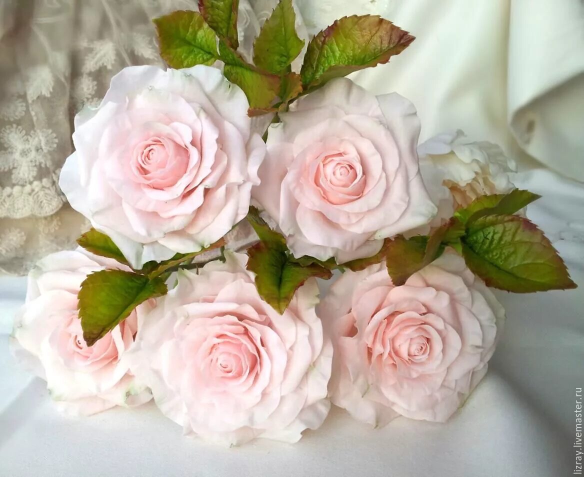 Пудровые розы. Розы из холодного фарфора. Очаровательная нежность